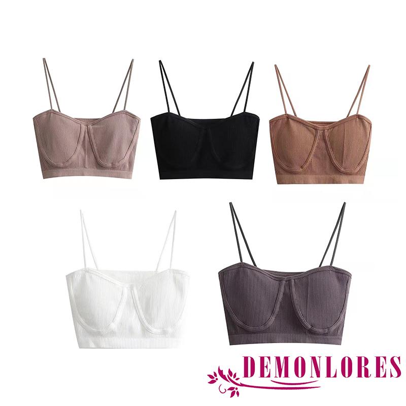 Áo Croptop Hai Dây Dệt Kim Màu Trơn Thời Trang Mùa Hè Dành Cho Nữ