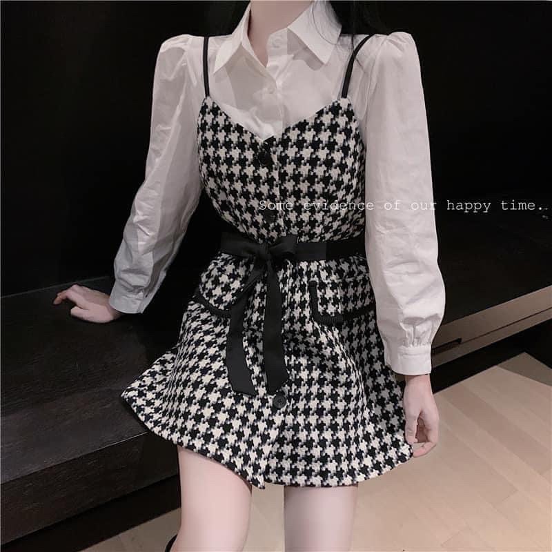 váy đầm vải dạ hàn quốc