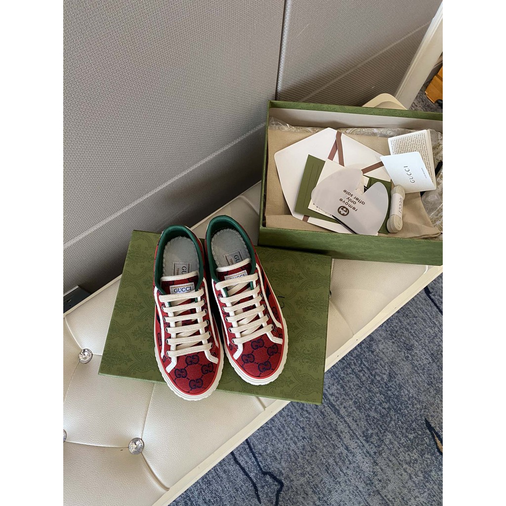 Giày sneakers nữ da thật GUCCI GG GC thiết kế họa tiết cổ điển mang phong cách retro