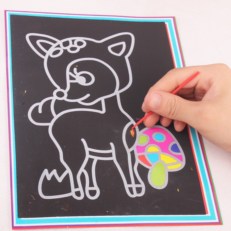 1 Giấy Vẽ Tranh Cào Nhiều Màu Sắc Kèm Gậy Vẽ Dành Cho Trẻ Em