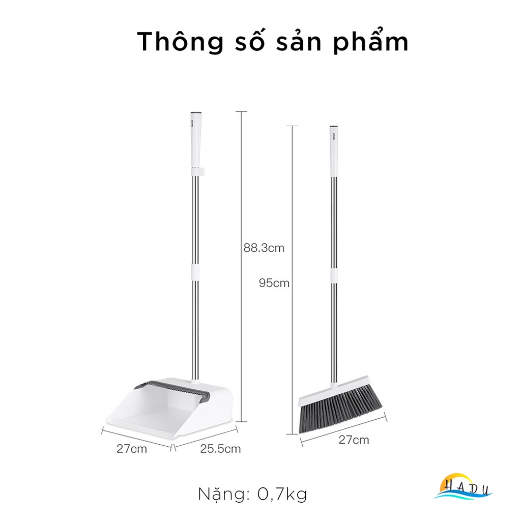 Chổi quét nhà thông minh kèm hót rác đa năng cao cấp làm sạch nhanh gọn các góc nhỏ chống bụi cất gọn HADU