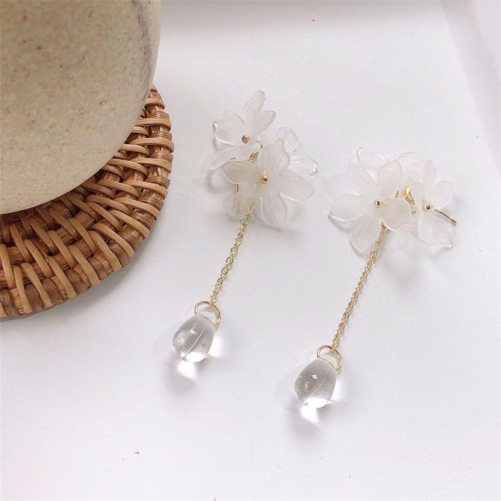 QQMALL Bông Tai Dáng Dài Hình Hoa Cúc Nhỏ Trong Suốt Phong Cách Hàn Quốc Thời Trang Cho Nữ