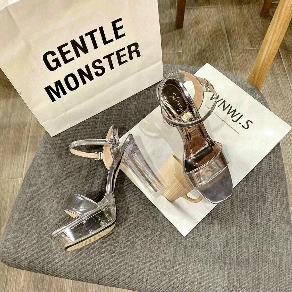 Giày Sandal Nữ Quai Ngang Đế Trong ✅Giày Cô Dâu Đi Tiệc✅ Cao Gót 12 Phân Đúp Trước Cao 4 Phân T95