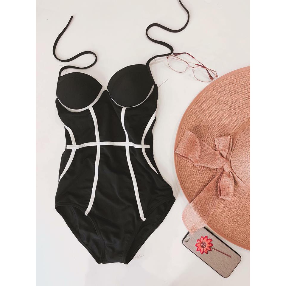 Bikini Liền một mảnh đen kẻ trắng đẹp sexy giá rẻ mặc đi biển ( Ảnh chụp thật)