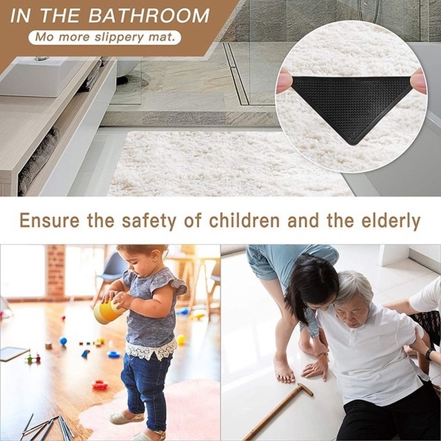 Sàn lát gạch 4PCS Tấm lót chống trượt Tay cầm Sàn gỗ cứng Khu vực Tấm thảm Băng keo có thể tháo rời Miếng dán silicon có thể tháo rời Thảm trải sàn có thể giặt được