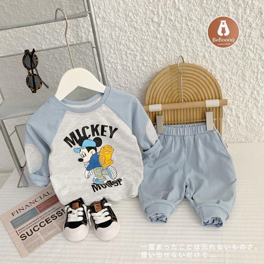 Bộ cotton bé trai hoạ tiết Mickey siêu cute, phối đáp tay 2 màu siêu xinh -PITUPI-BEBOONG