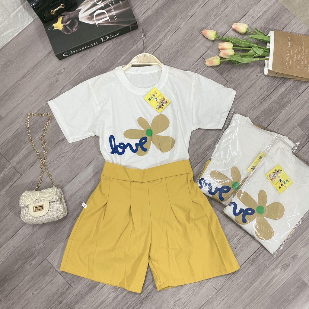 Bộ quần áo mùa hè cho bé gái 18-45kg mẫu MION Hoa Vàng. MA28.