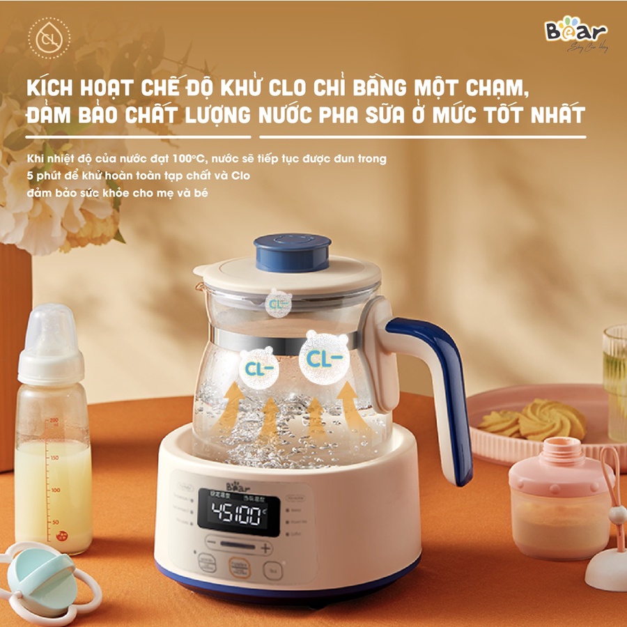Máy hâm sữa Bear TNQ-D12D1 đa năng, chế độ khử Clo an toàn cho bé, HomeMart – Hàng chính hãng BH 18 tháng