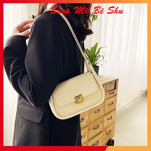 Túi xách nữ đeo chéo khóa cụp sang trọng size 21 mã MBS14 màu đen, nâu, xanh bơ, trắng