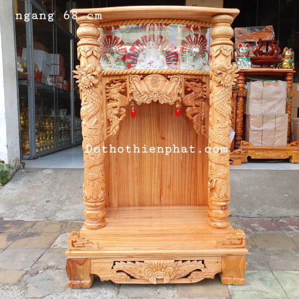 Bàn thờ thần tài ông địa gỗ xoan ngang 68cm mẫu đẹp