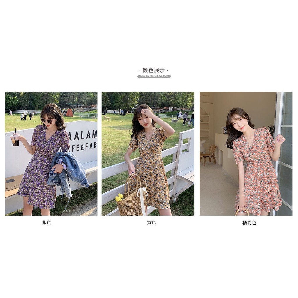 Đầm Chiffon Hoa Nhí Màu Tím Tay Ngắn