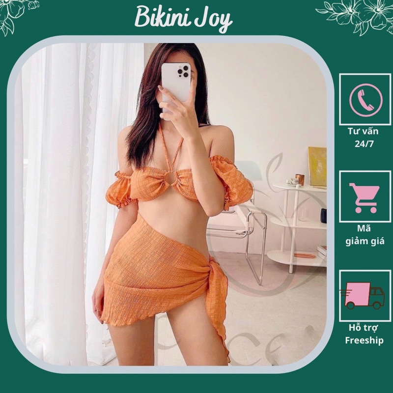 [KIỂU MỚI HOT] Bikini 2 mảnh bèo trễ vai kèm khăn choàng nhiều màu