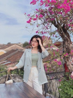 ÁO VEST KẺ XANH CHO NỮ