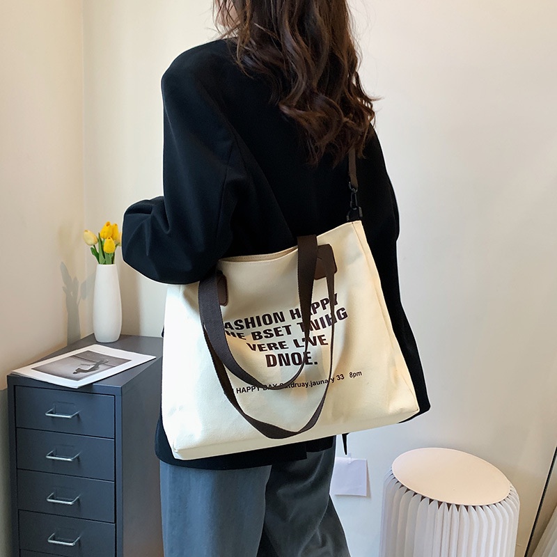 Túi Đeo Vai Vải Canvas Cỡ Lớn Kiểu Hàn Quốc Dễ Phối Đồ Cho Nữ
