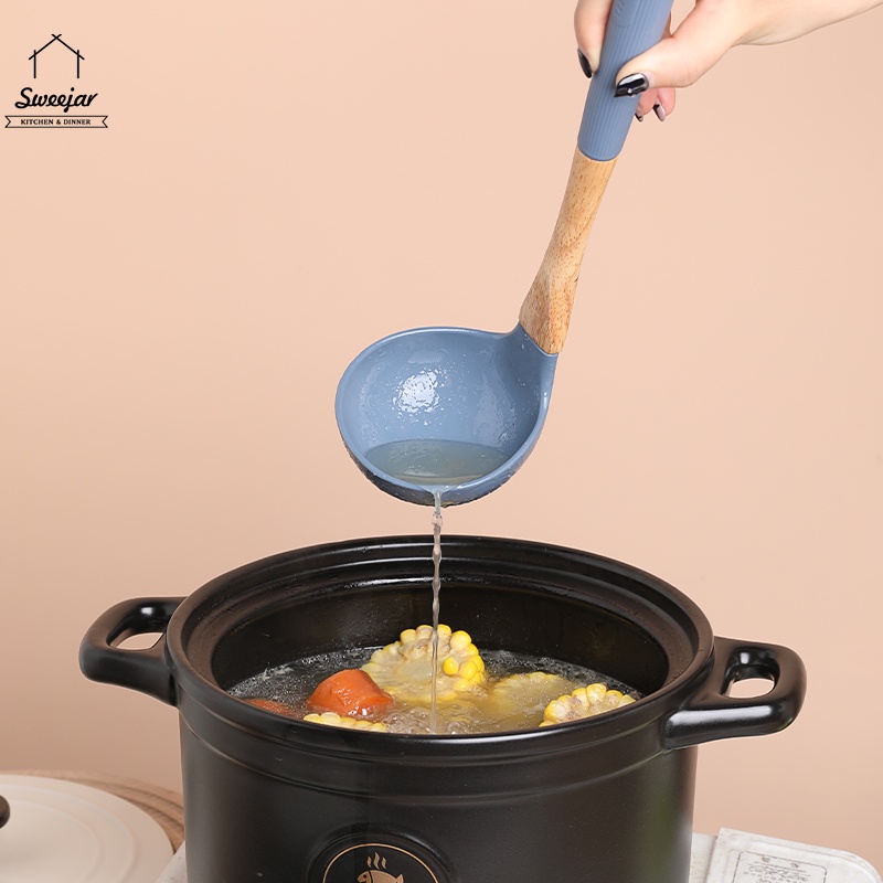 Sweejar Dụng cụ nấu ăn bằng gỗ và silicone chất lượng cao
