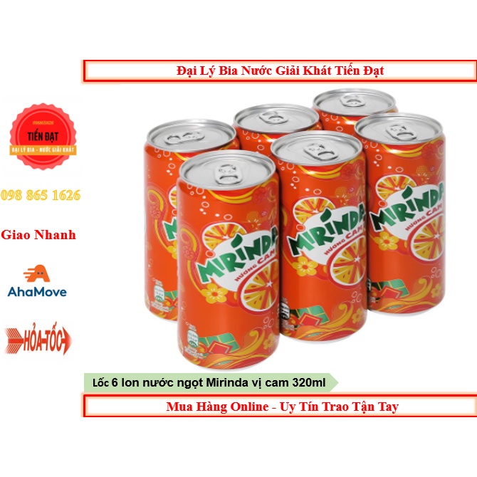 Lốc 6 lon Nước Ngọt Mirinda Vị Cam 320ml