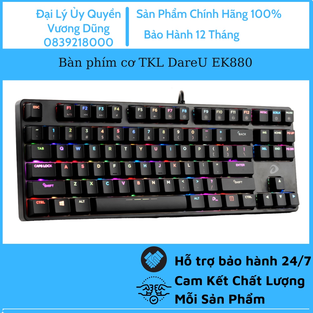 Bàn phím cơ TKL DareU EK880 - Mã cũ DK880, Led rgb 20 chế độ siêu sáng, 87 cap - BH 24 tháng - Chính hãng phân phối ]