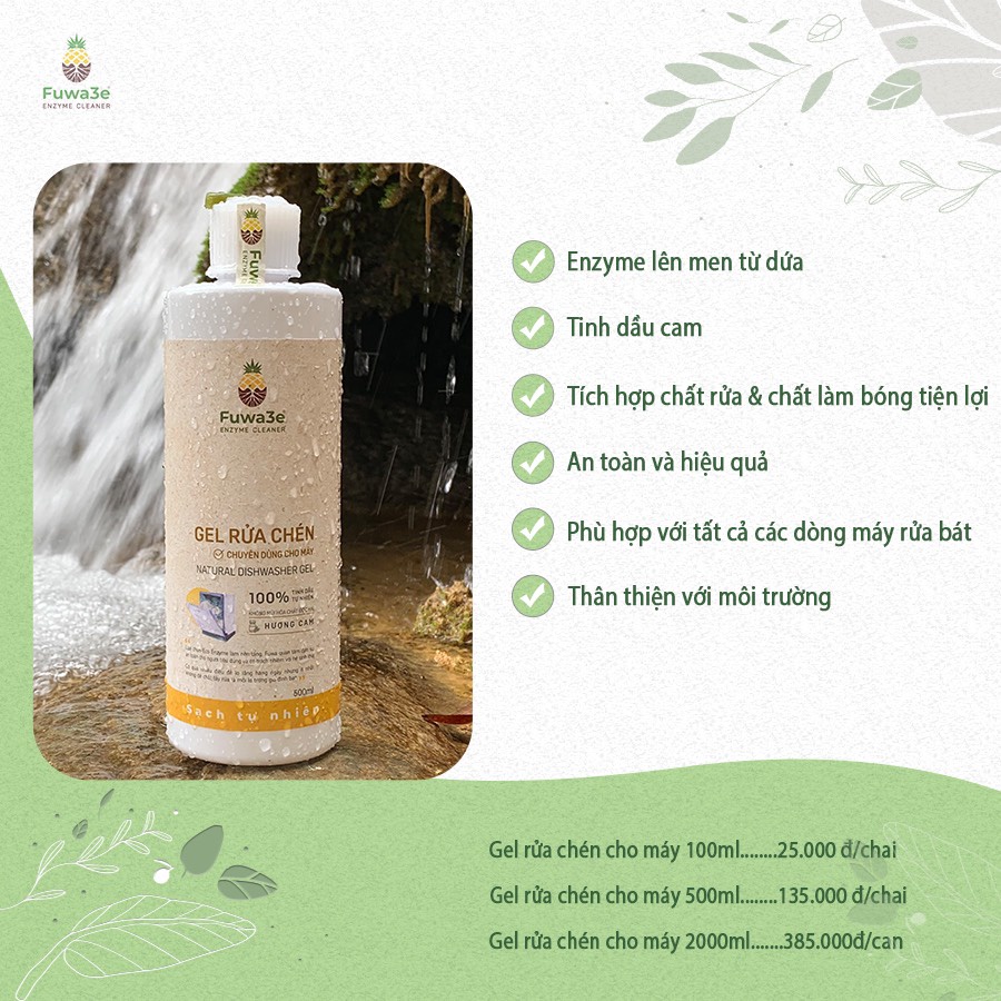 Gel rửa chén Fuwa3e organic tinh dầu cam khử mùi và làm sạch chuyên dụng cho máy bảo vệ máy bền lâu