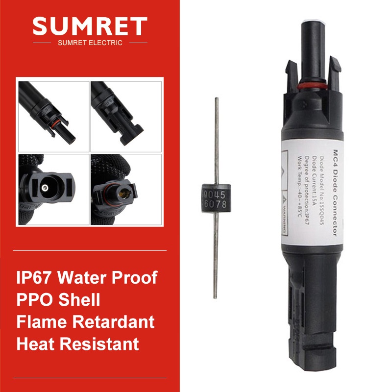 MC4 diode cắm Bảng điều khiển năng lượng mặt trời MC4 PV Connector với tích hợp Diode 10A 15 Amp đượ