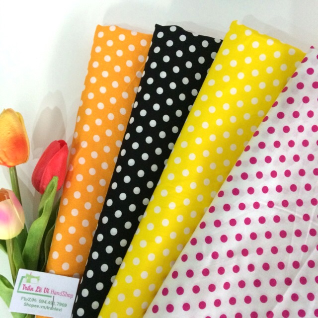 #V46🌈 VẢI TWILL HOẠ TIẾT CHẤM BI  MAY ĐỒ CHO DOLL, OBITSU, DIY, HANDMADE, QUILTING, SCRUNCHIES..