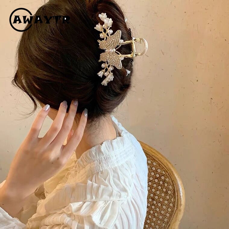 Kẹp Tóc Càng Cua Đính Đá Hình Hoa Hồng Bằng Kim Loại Phong Cách Hàn Quốc Cho Nữ