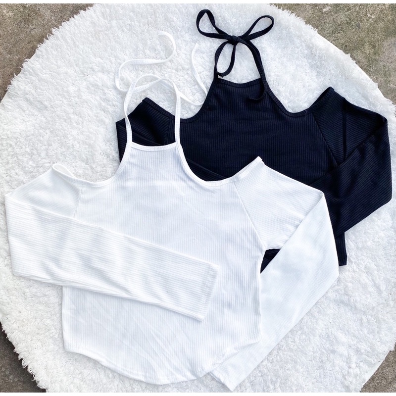 Áo thun nữ croptop tay dài hở vai cá tính chất thun gân mềm mịn , co giãn thoải mái -A24