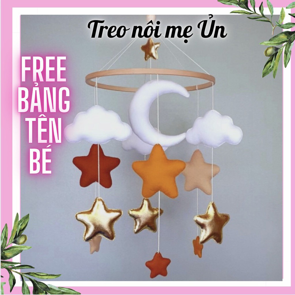 Đồ chơi treo nôi cho bé kích thích thị giác ảnh thật, có nhạc tự xoay mẫu SAO MÀU VÀNG