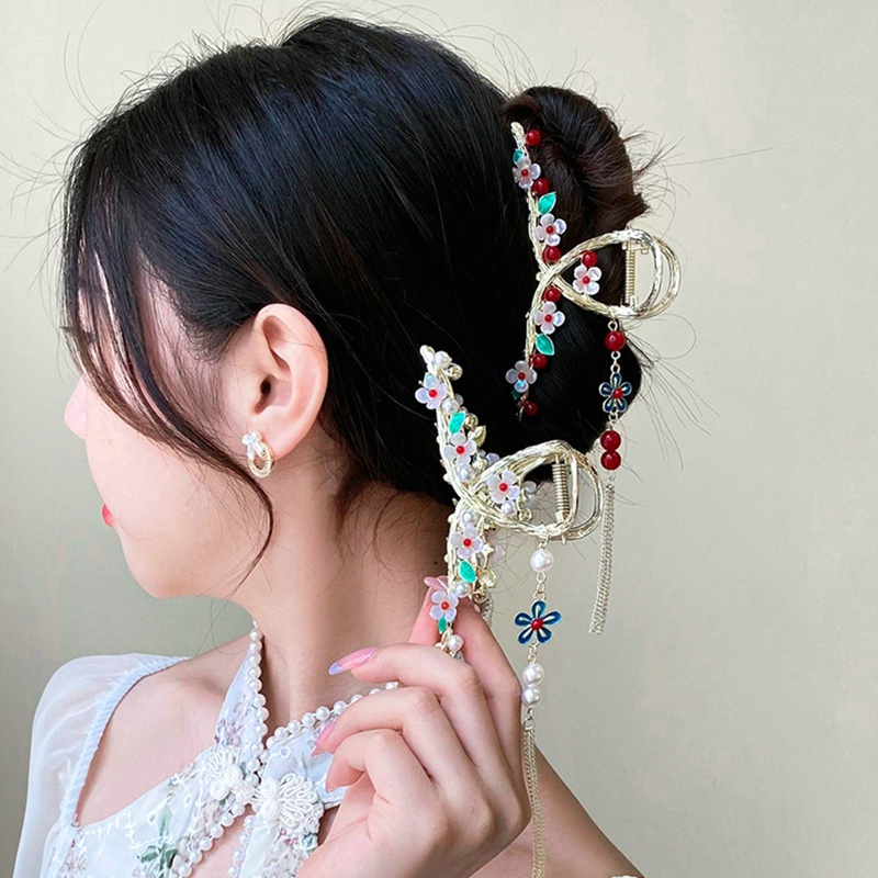 Kẹp Tóc Kim Loại Đính Hạt Ngọc Trai Phong Cách Trung Hoa Cổ Điển