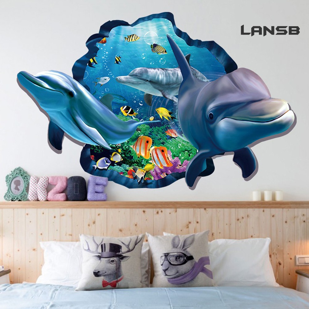 Sticker Dán Tường Họa Tiết Hình Con Cá Heo Và Thế Giới Dưới Nước Kích Thước 60x90cm Dùng Trang Trí Phòng Ngủ Cho Trẻ