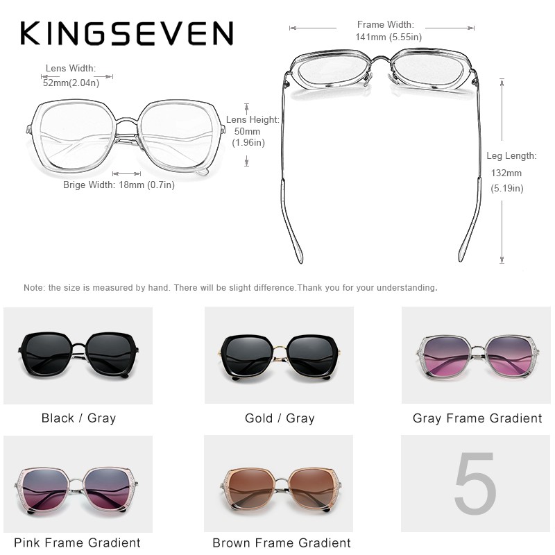 KINGSEVEN chính hãng Kính nữ Thiết kế thương hiệu sang trọng Kính râm Gradient Polarized Lens Butterfly