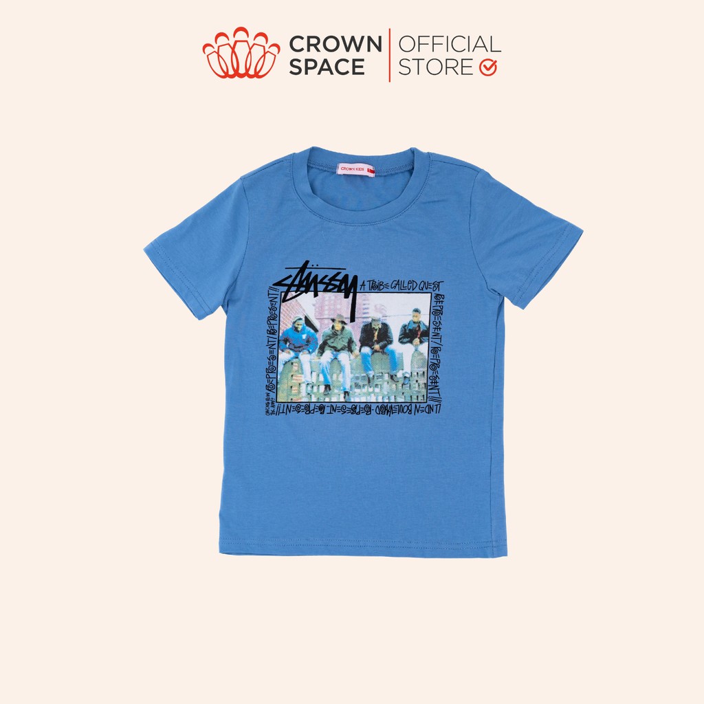 Áo Phông Bé Trai Màu Xanh Họa Tiết Crown Space Fashion CKBS2110704.GY TShirt Vải Cotton Thoáng Mát Từ Size 4-8