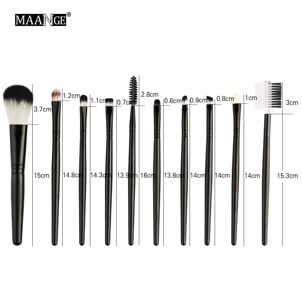 Bộ 10 cọ trang điểm MAANGE cho mắt và lông mày với tay cầm cán dài tiện dụng