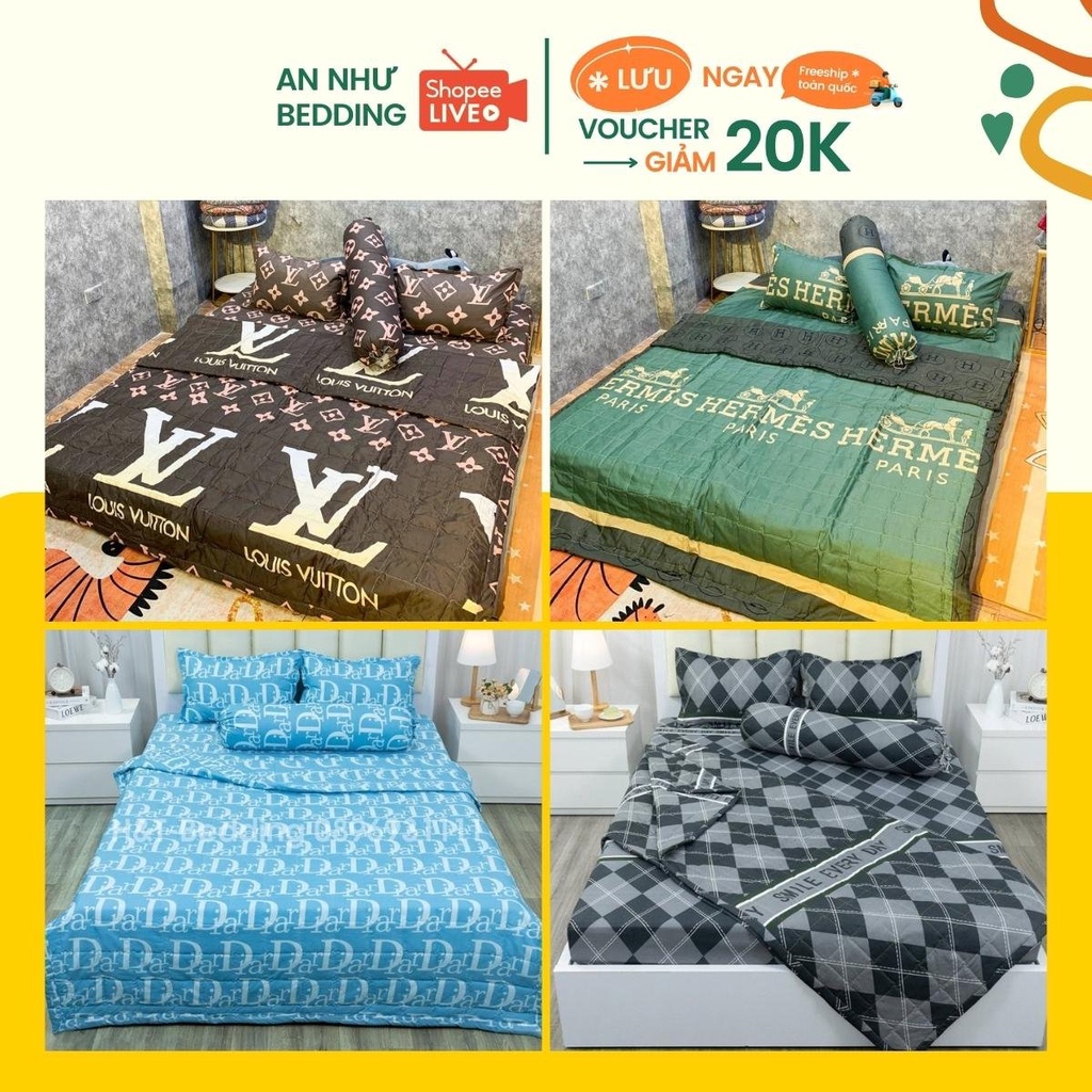 Bộ chăn HÈ ga gối thương hiệu 02 cotton poly dủ 5 món An Như Bedding