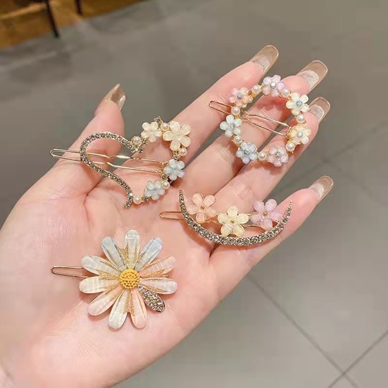 Kẹp Tóc Đính Đá Hình Hoa Phong Cách Hàn Quốc Mới