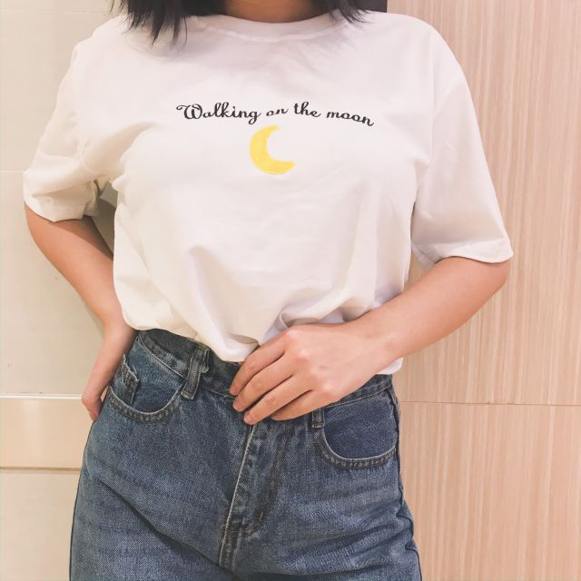 Áo thun thêu hình basic - ẢNH THẬT