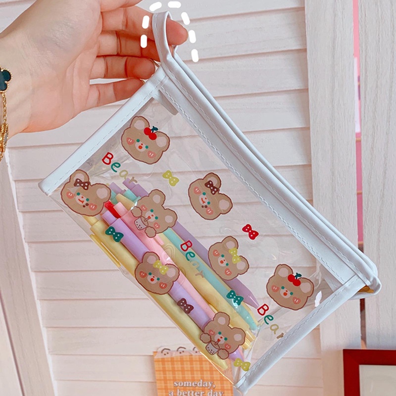 Túi Đựng Bút Bằng PVC Trong Suốt Chống Nước Sức Chứa Lớn In Họa Tiết Thú Hoạt Hình Dễ Thương