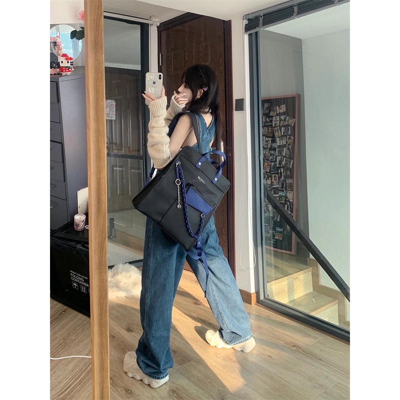 Yếm denim hai dây dáng rộng cổ điển thời trang mùa hè dành cho nữ Xiaozhainv