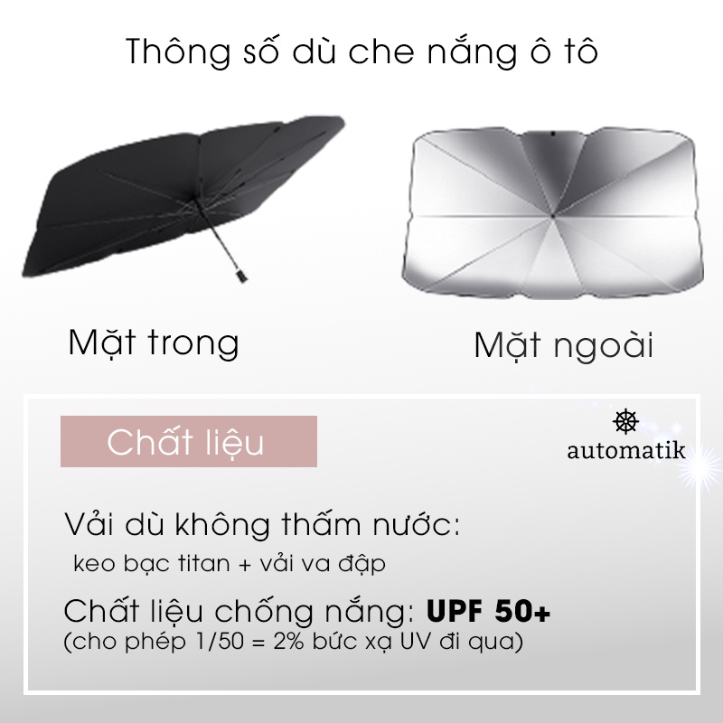 Dù Che Nắng Kính Lái Ô Tô Phản Quang Chống Tia UV, Cách Giảm Nhiệt Độ, Bảo Vệ Nội Thất + Tặng Tấm Chắn Nắng - Automatik