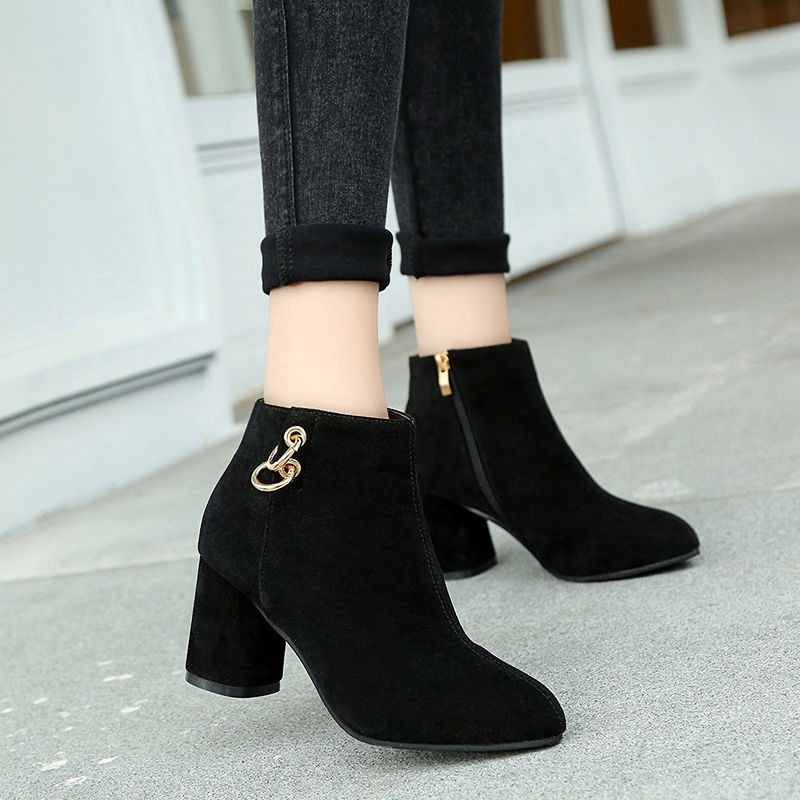 Giày bốt martin cao gót mũi nhọn size 34-43 thời trang thu đông sành điệu cá tính cho nữ