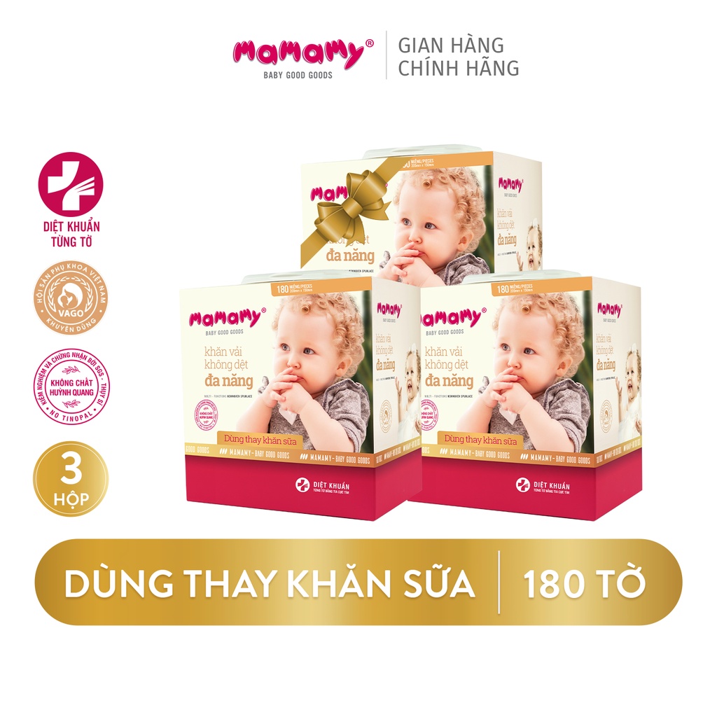 [MUA 2 TẶNG 1] Combo 2 hộp Khăn khô đa năng Mamamy 180 tờ/hộp dùng thay khăn sữa tặng 1 hộp cùng loại