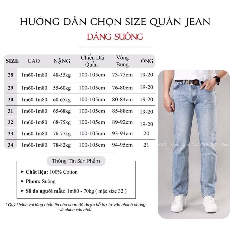 [Mã C1] Quần jean nam LEVI’S 514 xanh bạc size 30