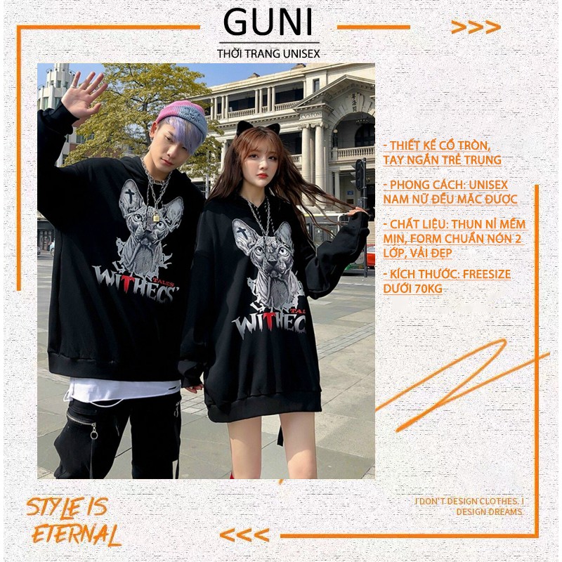 Áo hoodie nỉ ngoại in hình mèo cute Unisex Ulzzang QE153