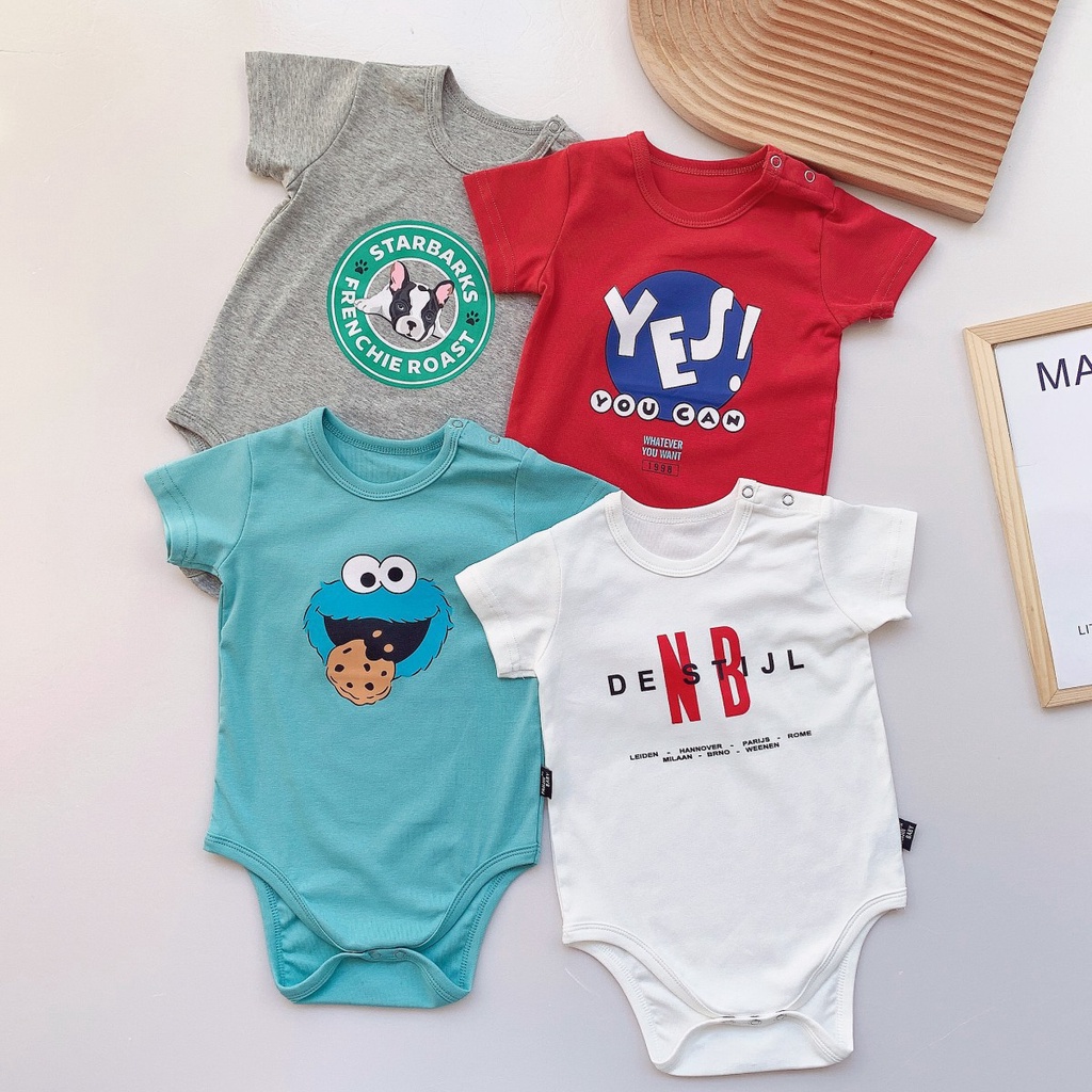 Bộ Áo Liền Quần Cotton Tay Ngắn In Hoạt Hình One Piece Dễ Thương Cho Bé Trai Gái 0-24 Tháng Tuổi