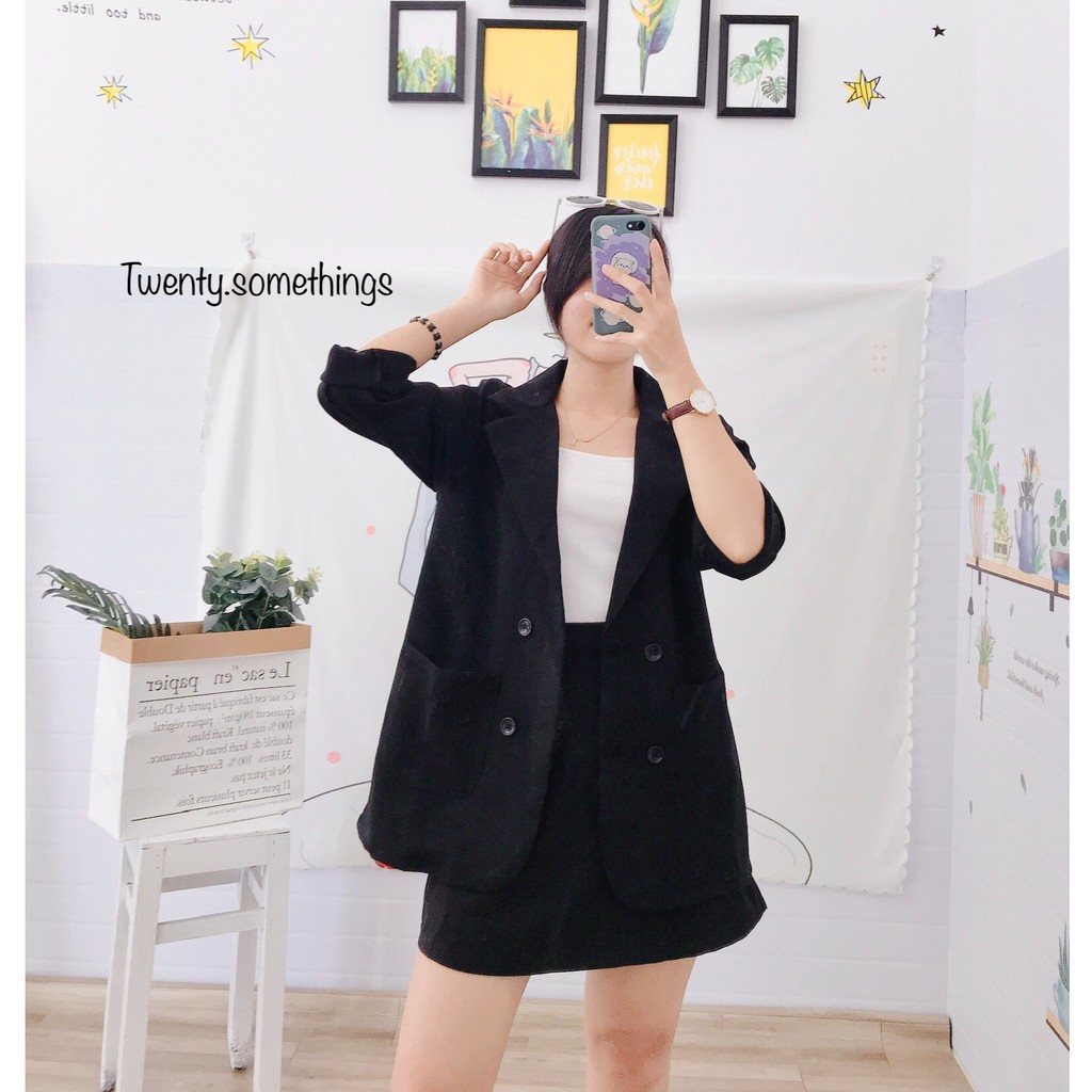Set 2 Món Blazer Đen & Chân Váy Chữ A (ảnh thật/sẵn/video) | BigBuy360 - bigbuy360.vn