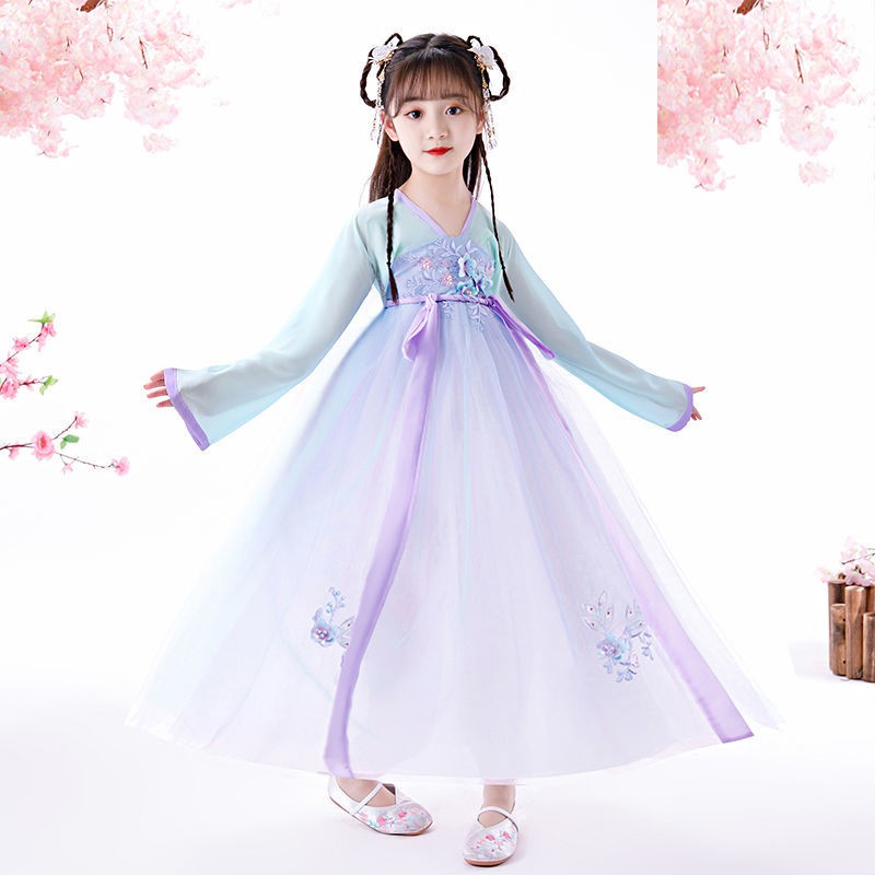 áo thun bé gáiVáy Hanfu cho bé gái, Đồ lót dành trẻ em, kiểu Trung Quốc mùa hè, cổ tích cổ, Cô gái nhỏ, Tra
