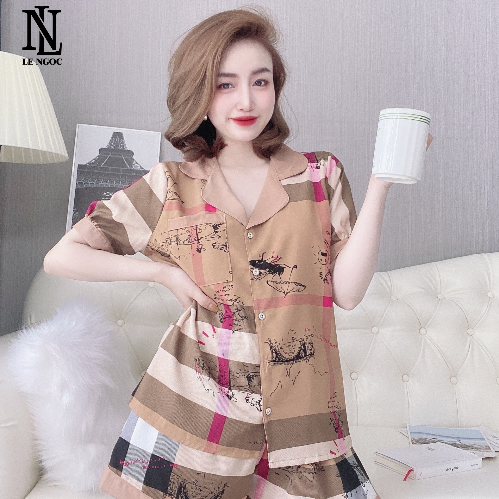 Bộ pijama nữ cộc tay quần đùi chất liệu lụa 100D loại 1 , bộ đồ ngủ nữ hoạ tiết da beo CC07