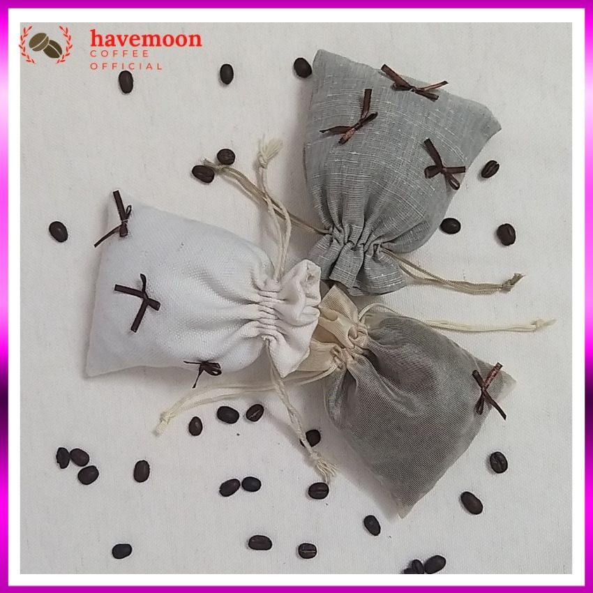 Túi Vải Bố Mini Thơm Khử Mùi Thơm Phòng,  Phòng Ngủ, Tủ Quần Áo, 50g Arabica Mộc Cà Phê, Trang Trí 10x14 cm
