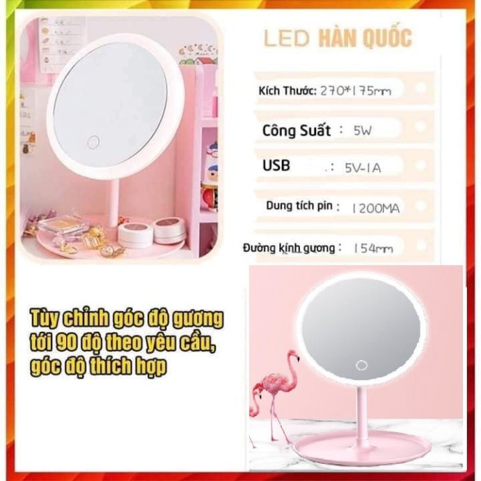 GƯƠNG TRÒN TRANG ĐIỂM MAKEUP ĐẺN LED PRITECK CHẠM CẢM ỨNG HỒNG HẠC