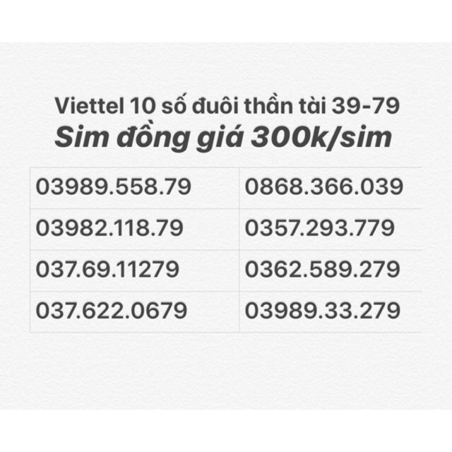 Sim viettel 10 số đuôi thần tài lớn 79 mới về