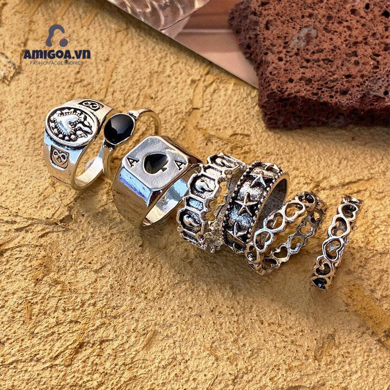 ✨✨Set 7 chiếc nhẫn đeo ngón tay phong cách Hàn Quốc cổ điển sành điệu cho nam